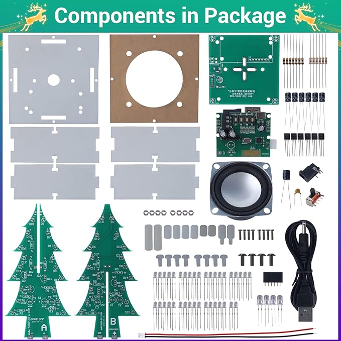 Christmas Tree Soldering Kit, Icstation 3D Xmas Tree Soldering Project Bluetooth-Compatible U-Disk/AUX/TF Music DIY Soldering Practice Kit with LED Lights