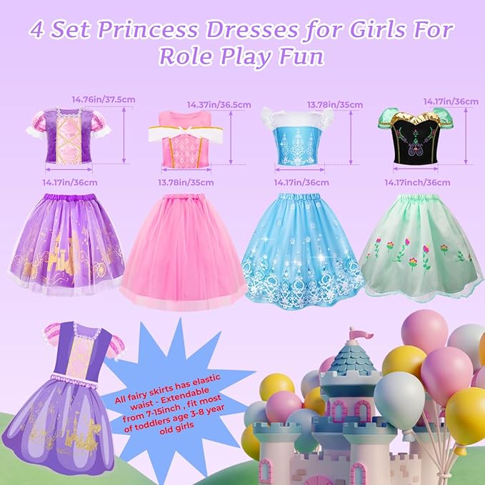 Meland Princess Dress Up - Dress Up Clothes for Girls with Toys,Christmas Birthday Gift for Toddler Girls 3,4,5,6,7,8 Years