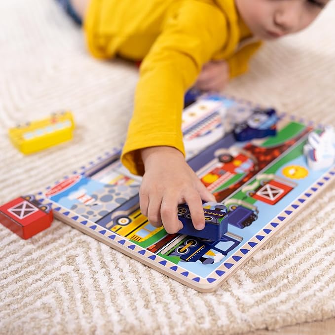 Melissa & Doug Vehicles Wooden Chunky Puzzle (9 pcs), Educational Screen Free Activity for Toddler, Preschoolers And Kids Ages 2+- FSC Certified