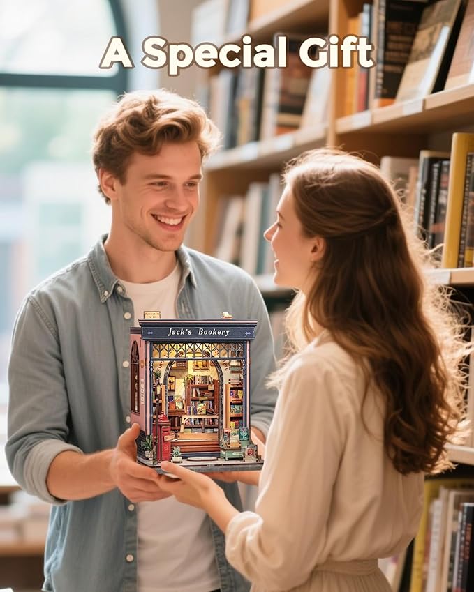 CUTEBEE Book Nook Kit - DIY Miniature House Dollhouse Kit for Adults and Teens, Booknook Tiny House Bookshelf 3D Wooden Puzzle, Gifts for Family (Jack's Bookery)