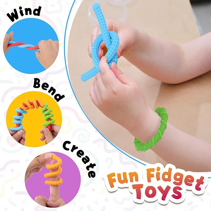 Fidget Toys Silicone Sensory Sticks, Textured Calming Sensory Toys for Kids with Autism, Autism Toy for Anxiety Relief, Travel Toy for Kids 3+ & Adults (6 Pack)