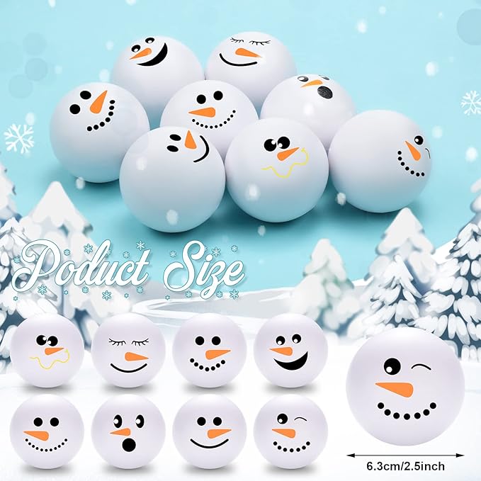 Zhanmai 64 Pcs Christmas Snowmen Stress Balls Bulk Small Snowball Face Relief Squeeze Crafts for Winter Party Favors Xmas Stocking Stuffers Gift Goodie Bag Fillers Holiday Decorations (2.5 Inch)