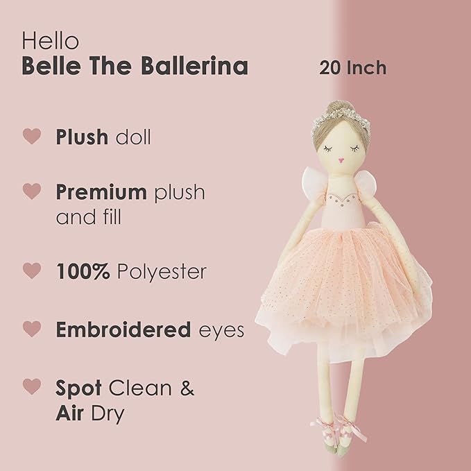 MON AMI Belle The Ballerina Stuffed Doll – 20”, Plush Ballerina Doll for Girls, Use as Toy or Room Decor