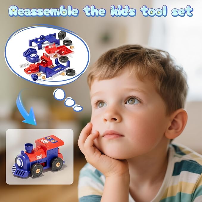 Take-Apart Electric Building Toys for kids ages 4-8, 5 Pcs Toys Cars Kids&toddler Tool Set with Motor & Electric Drill, STEM Educational building construction toys 3+ year old, Gift for Boys 3 4 5 6