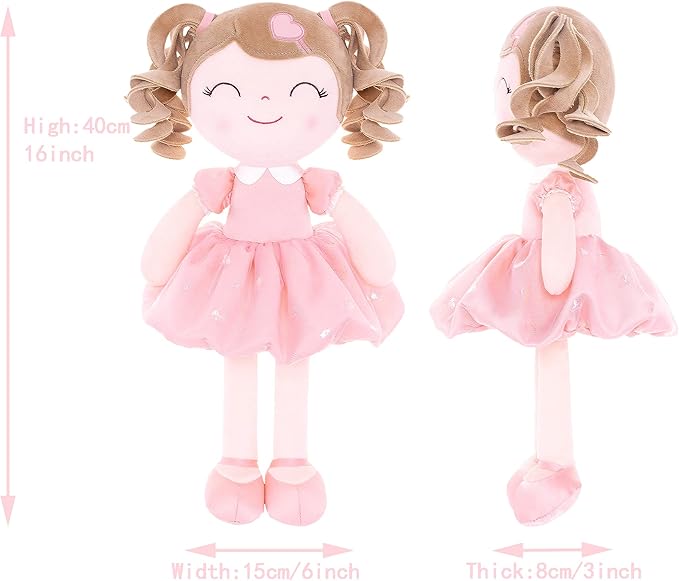 Gloveleya Baby Doll Baby Girl Gifts Plush Curly Kids Girl Toys with Love Toys for Ages 2-4 Toddler Toy 16" Pink