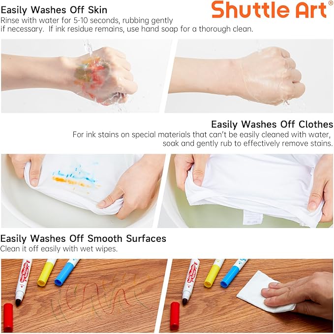 Shuttle Art Super Washable Markers, 30 Colors Broad Line Conical Tip Markers for Kids, Ultra Clean Coloring Book Marker Set, Home Classroom School Supplies for Toddlers Kids Adults Students Teachers
