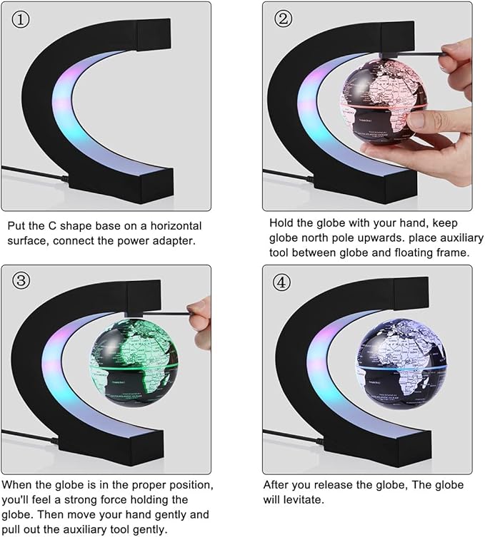 Magnetic Levitation Floating World Map Globe Multi-Color Changing Rotating Levitating Globe with LED Lights Office Home Desk Decoration Gadget for Friend Teacher Business Birthday Gift