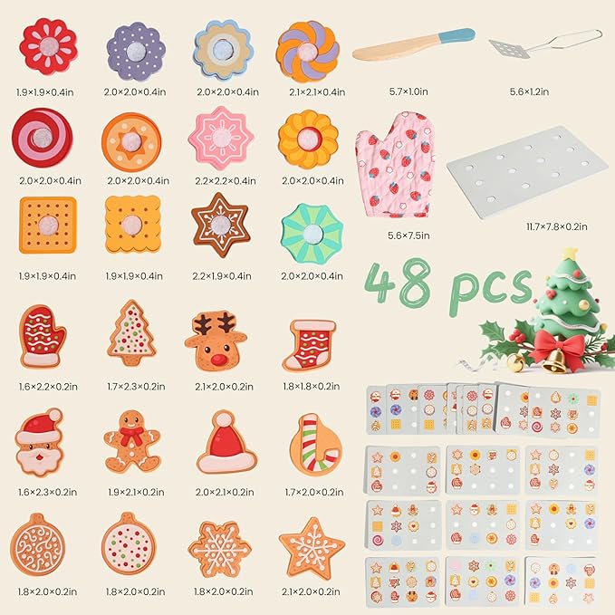 Slice and Bake Wooden Chrismas Cookie Play Food Set for Kids, Kitchen Toys Food Accessories for Toddlers, Pretend Play Baking Set for 3 4 5 Years Old Girls Boys Birthday Gifts
