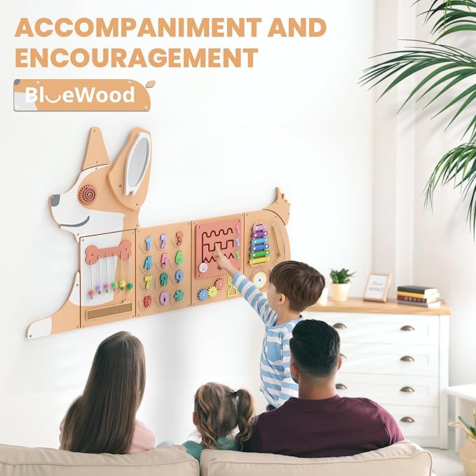 BlueWood Corgi Wall Busy Board Panels, Toddler Learning Activity Center, Montessori Philosophy Sensory, Educational Toys, Conducive to All-Round Development