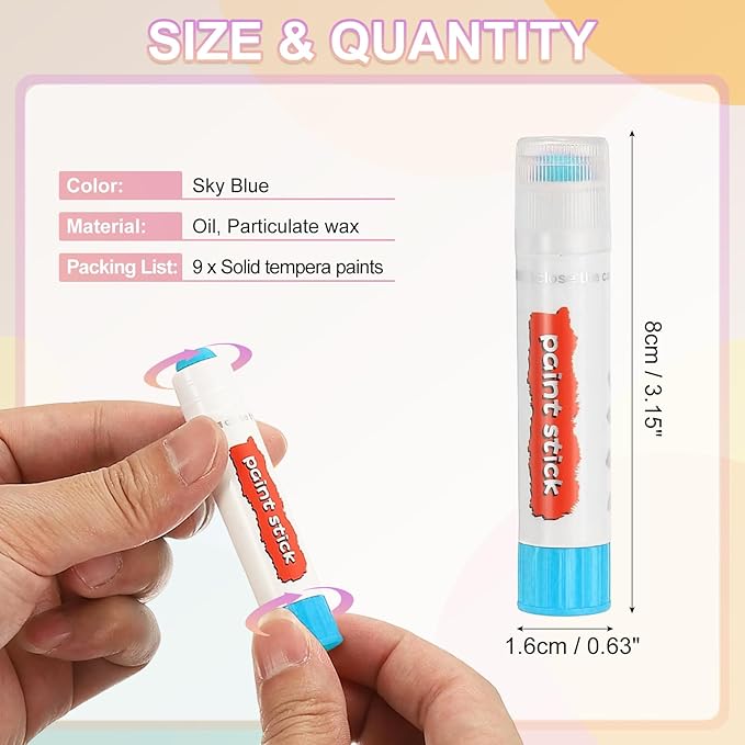 PATIKIL Tempera Paint Sticks, 9 Pcs Solid Tempera Paints Sticks Washable Bulk Markers Pen Quick Drying for Artists Beginners Art Supplies, Sky Blue
