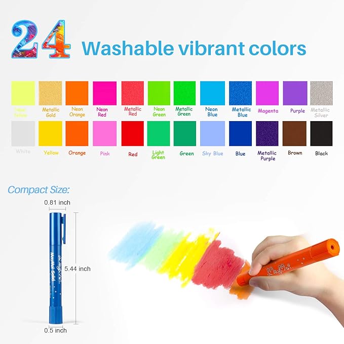 Washable Tempera Paint Sticks | Non-Toxic, Quick Drying & No Mess Paint Sticks for Kids, Best Art Birthday Gifts for Kids (24 Colors)