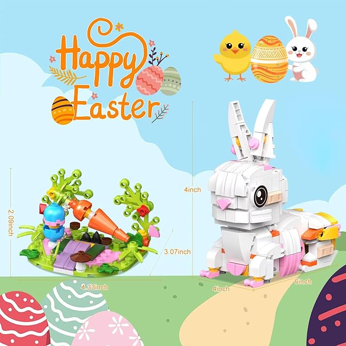 Easter Bunny Building Blocks Set: 12 in 1 Bunny Basket Stuffers Gifts Eggs Fillers Toy for Teen Kids - Cute Party Favors Box Easter Building Toys Sets 12 Eggs Kids Girls