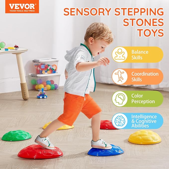 VEVOR Turtle Balance Stepping Stones, 6 PCS, Up to 220 lbs Kids Turtle Jumping Stones Steps Stones, Toddler Obstacle Course Coordination Game Toys Indoor or Outdoor Play for Children Aged 3 4 5 6 7 8+