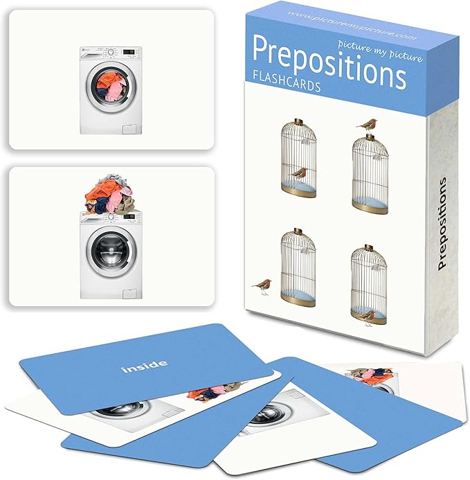 Picture My Picture Prepositions Flash Card Set – Speech Therapy Tool for Vocabulary, Communication & Thinking, Scratch-Resistant with Activity Guide, Suitable for Education, ESL & ABA – Set of 40