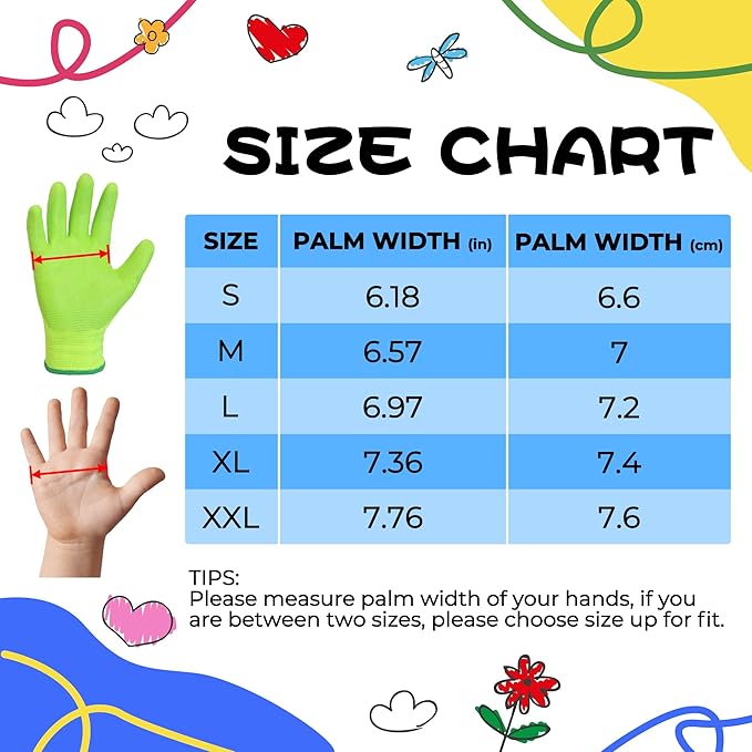 HANDLANDY 2 Pairs Kids Gardening Gloves, Toddler Children Garden Yard Work Outdoor Playing Gloves, Rubber Coating, for Girls Boys Youth (Size XXL, Green)
