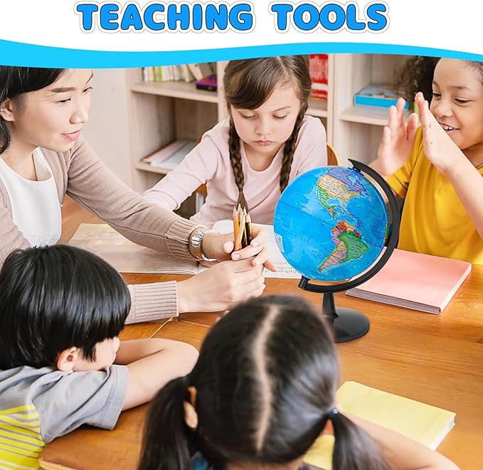 GOCHANGE 8" Kids Globe, Political Globe with HD Waterproof Surface & Writable & Erasable Globe & Bright Colors to Stimulate Children's Interest, Funny Educational Tools & Desk Decoration & Gifts