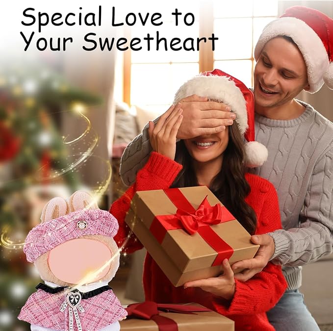 17cm Doll Clothes Set, Premium Jeans & Knitted Sweater Outfit for 17cm 15cm Dolls, Cute Dress Up Fashion, No Doll Included (Pink, 17cm/15cm)