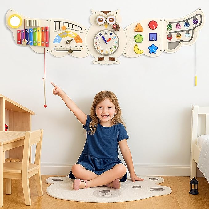 Sensory Wall Panel for Kids - Owl Wall Toys for Toddlers 1-3, Montessori Activity Wall Busy Board Toys, Activity Board for Kids, Activity Center & Sensory Room