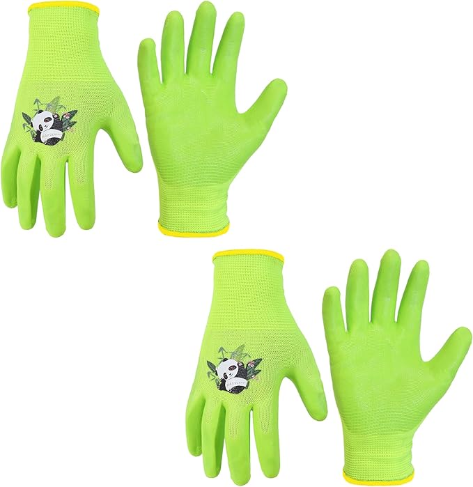 HANDLANDY 2 Pairs Kids Gardening Gloves, Toddler Children Garden Yard Work Outdoor Playing Gloves, Rubber Coating, for Girls Boys Youth (Size XL, Green)