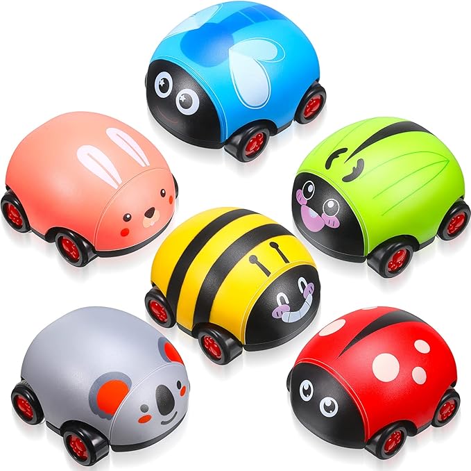 Skylety 6 Pieces Animals Pull Back Cars Sets Friction Powered Push and Go Back and Forth Vehicles Car Toys Friction Powered Vehicle Playset Toys for Christmas Gift