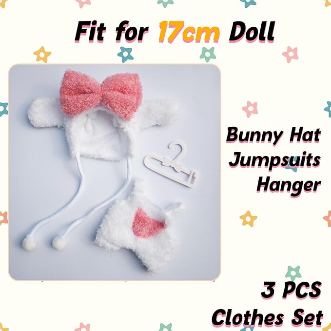 17cm Doll Clothes and Shoes Set, Pink Bunny Clothes Set, 4 PCS Cute Outfits and Shoes Stylish Exquisite Accessories