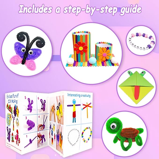 VLUSSO 3000Pcs DIY Arts and Crafts Supplies Kit for Kids - Kids Craft Kits Art Supplies Material Set with Pipe Cleaner All in 1 Crafts Activity Gifts Toys for Girls Boys Age 4-6, 6-8, 8-12 Years