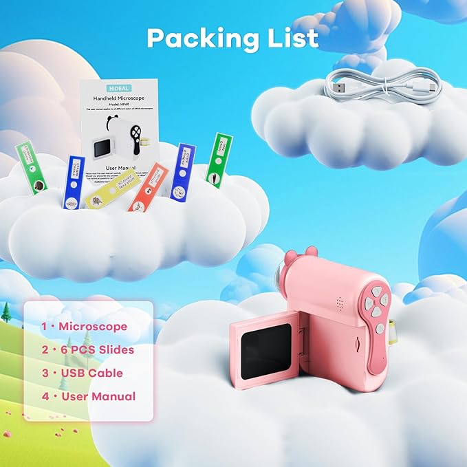HP60 IPS Microscope for Kids: [Auto On & Off] [3-in-1] 2" Portable Handheld Microscope Miniscope, Pocket Mini Scope Educational Science Kit, Christmas Birthday Gifts for Kids, PC View, Pink