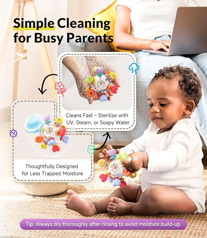 Baby Teething & Rattle Montessori Toys – Safe, Multi-Functional BPA-Free Silicone Sensory Learning Teether Toys for Infant 0-12 Months–Teething Relief & Fun Play – Perfect Baby Gift for Boys & Girls