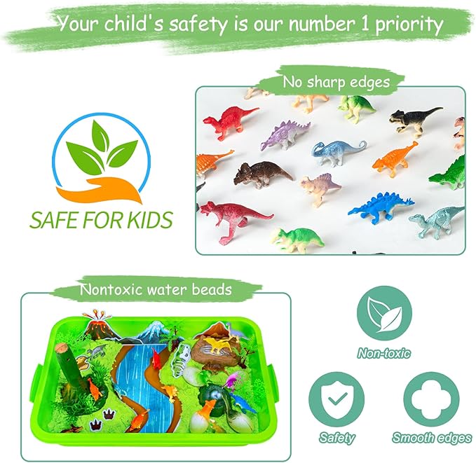 Dinosaur Sensory Bin Toys, 49 Pcs Dinosaur Sandbox Sands Kit with 2.2lb Magic Sand & Dinsoaur Figures,Sandbox with lid, Play Sand Kit, Kid Sensory Bins Birthday Gift for 3 4 5 6 7 8 Years Old