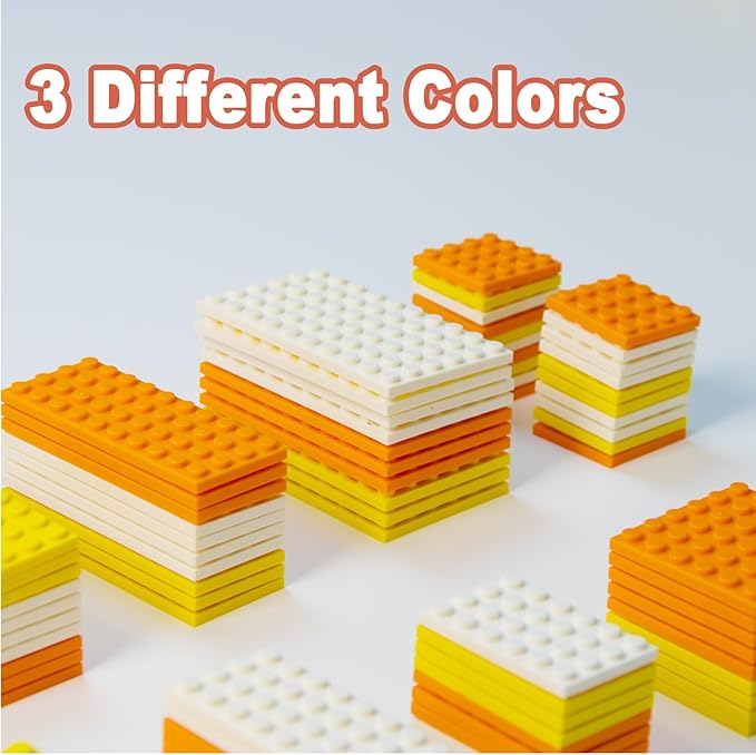130 Pieces Classic Building Plate, 3 Color with 11 Size Building Plate Base Plate, Compatible with Lego Parts and Pieces, for Most Brands (White, Yellow, Orange)