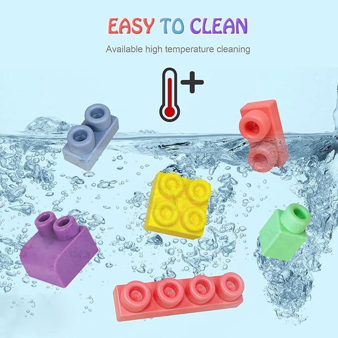 Baby Soft Blocks Set, Big Building Block Toys, Soft Rubber Blocks for Babies 6 Months and Up STEM Educational Toddler Gifts, Baby Soft Blocks Sensory Stacking Toys, 80PCS