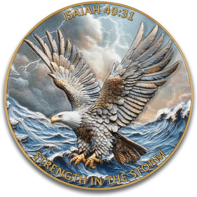Inspirational Eagle Challenge Coin with Isaiah 40:31 Bible Verse - Motivational Military & First Responder Gift, Christian Faith Keepsake, Storm Survival Symbol