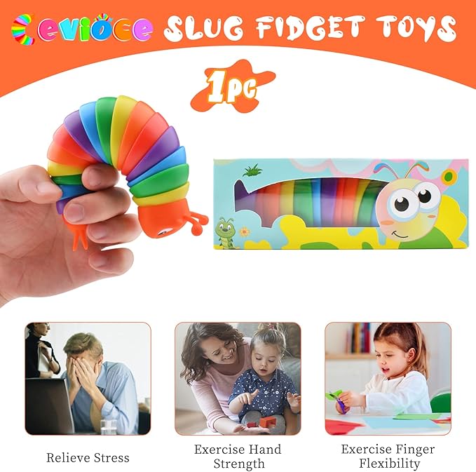 Cevioce Fidget Slug Toy, Sensory Slug Fidget Toys for Kids & Adults, 1 PC Autism Sensory Toys for Autistic Children Toddlers, Toddler Toys - 3 4 5 6 7 8+ Year Old Girl Boy Birthday Gifts F