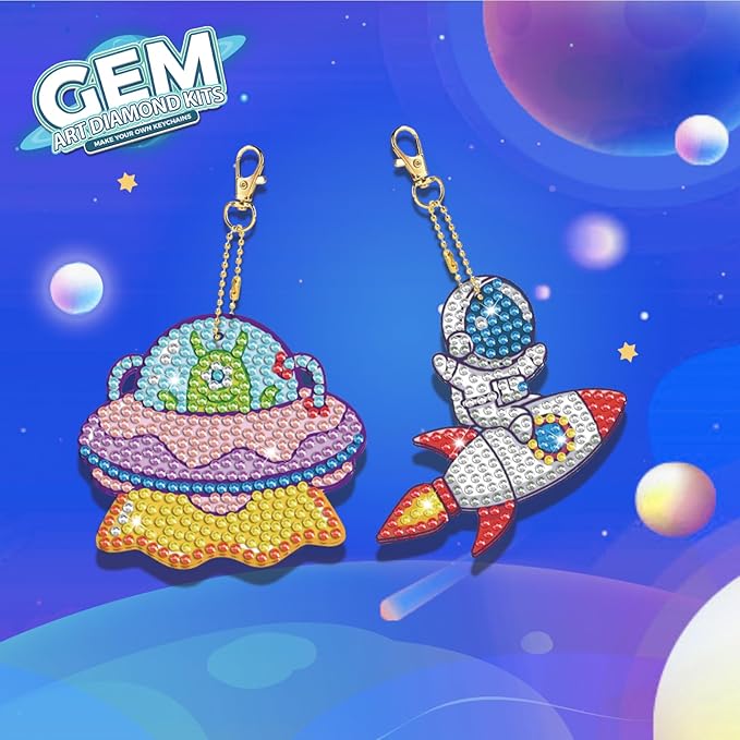 Arts and Crafts for Kids Ages 8-12 - 5D Gem Art Painting Kits for Kids - Create Your Own Gem Keychains by Number DIY Craft Gift for Girls Boys Ages 6-8 8-10 10-12