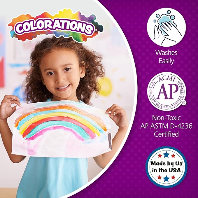 Colorations Paraben-Free Washable Tempera Paint Set, 19 Colors, Non-Toxic, Vibrant, Kids' Art Supplies
