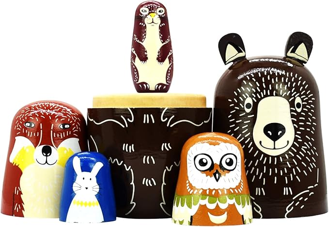 HYCLES Nesting Dolls Russian Matryoshka Wood Stacking Nested Set for Kids Handmade Toys for Children Kids Christmas Birthday Decoration Halloween Wishing Gift