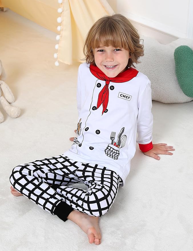 A&J DESIGN Pure Cotton Printed Pjs for 2-14 Years Kids, 2-Piece Long-Sleeved Pajamas Set