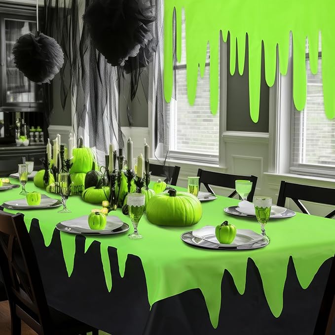 Oudain 3 Pieces Ghost Themed Tablecloths Waterproof Halloween Rectangle Table Cover Disposable for Boy Birthday Party Baby Showers Supplies Black and Green Table Cloth for Halloween Decoration