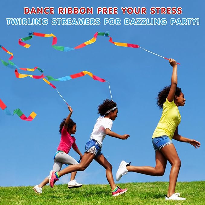 20 Pack Ribbon Dancing Wands Party Favors for Kids, Rainbow Birthday Decorations, Princess Party Supplies, Girls Party Games, Gymnastics Goody Bag Stuffers