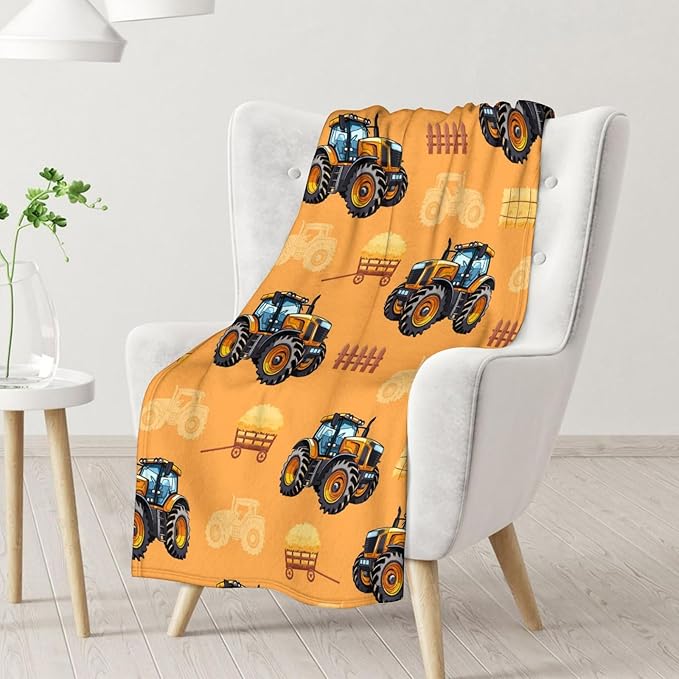 Boys Tractor Blanket for Kids Adults, 40x50 Inches Lightweight Soft Cool All Season Throw Blankets for Sofa Couch Chair Bed Office