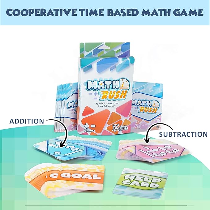 Math Rush: Addition & Subtraction (Volume 1) - A Cooperative Time-Based Math Flash Card Game for Kids 8-12, Puzzle Games and Fun Stuff for Middle School Math Class, Homeschool - STEM Toys & Games