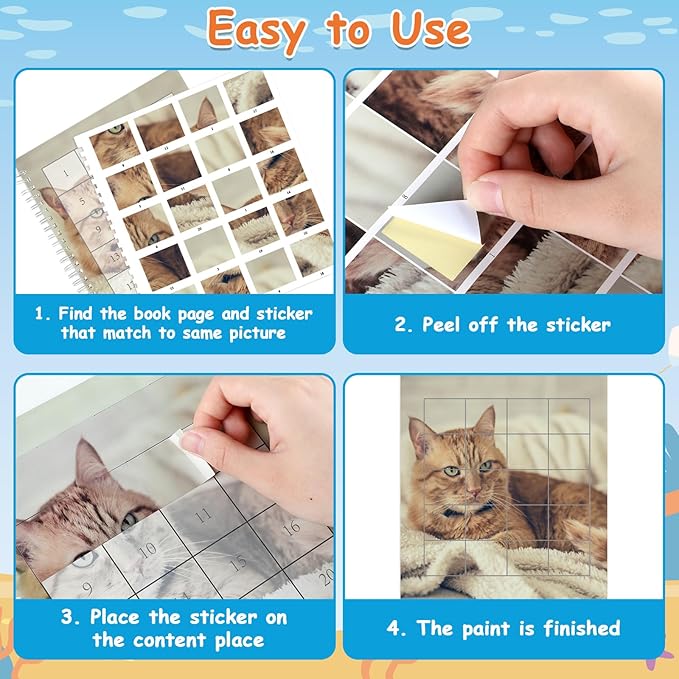 6 Pcs Paint by Sticker Books for Kids Ages 4-8 - Sticker by Number Activity Books with 48 Animals Dogs Cats Pictures Fun Art Puzzle Crafts for Toddlers Ages 3-5 Girls Boys Birthday Gift