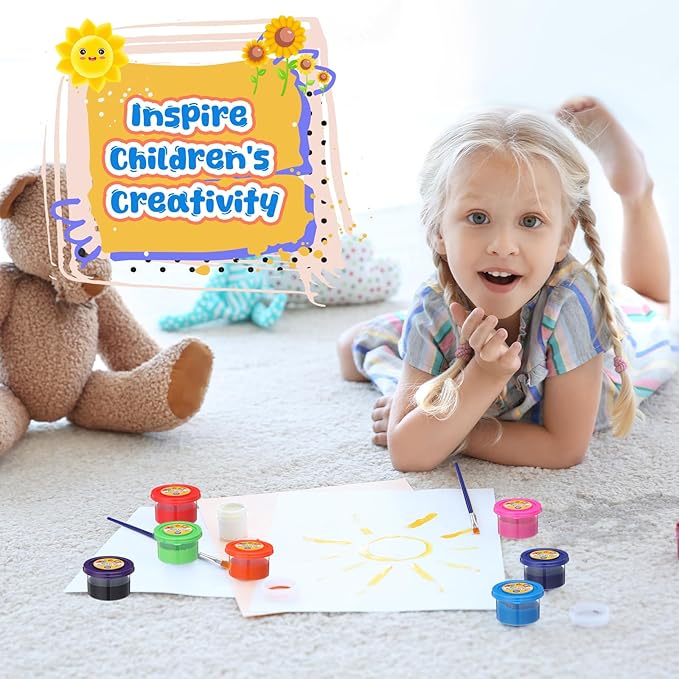 Nuanchu 60 Pcs Spill Proof Paint Set 12 Color Washable Paint for Kids Includes Brushes Craft Supplies for Paper Wood Poster Canvas Art Holiday Gift Kid Toddlers Ages 3+ (5 Set)