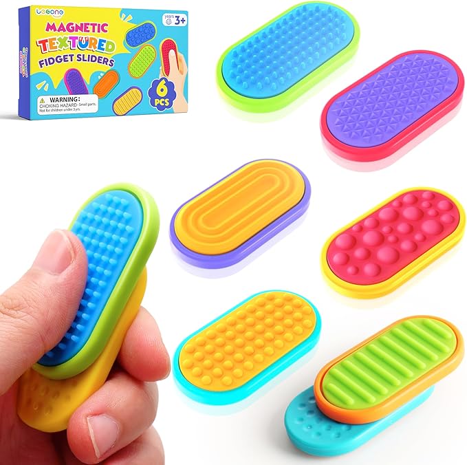 Sensory Fidget Magnet Toys for Kids: Silicone Magnetic Sliders Stress Fidgets for Autism, Anxiety Relief Small Fidget Toys for Adults Office Desk / Travel Classroom Must Haves, Stocking Stuffers Gifts