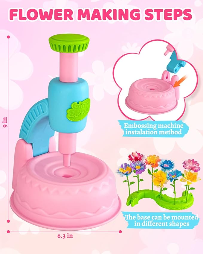 DIY Art Flower Toys Include Extra Accessories Set, Arts and Crafts Activity Kit for Kids, Flower Garden Building Toys for Girls, Birthday Gifts for 3 4 5 6 7 8 9 10 11 12 Year Old Girls (Pink)