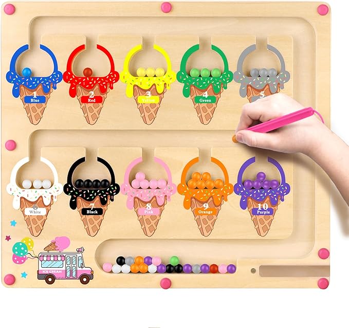 Montessori Magnetic Color and Number Maze Toy for Toddlers Fine Motor Skills Educational Play for Girls Ages 3 to 5 Birthday Gift Interactive Learning Magnetic Maze