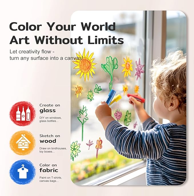 24 Colors Tempera Paint Sticks, No Mess, Quick-Drying & Non-Toxic Art Supplies, Easy-Grip for Toddlers and Kids, Works Great on Paper, Wood, Glass, Canvas, Gifts for Drawing on Various Objects