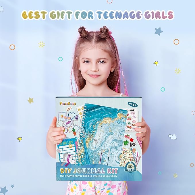 PERRYHOME DIY Journal Kit for Girls Ages 8-14, DIY Girl Journal Set for Teenage Girls Scrapbook & Diary Kits, Journaling Art Crafts Kit Teen 8 9 10 11 12 13 14 Year Old Girl Birthday Gifts - Blue