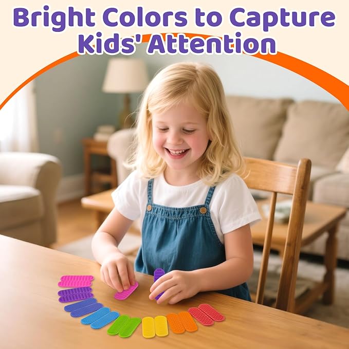 Textured Sensory Stickers for Kids – 16PC Silicone Adhesive Calm Strips for Anxiety Relief, Autism, ADHD – Quiet Fidget Toys & Desk Sensory Strips for Classroom Prizes