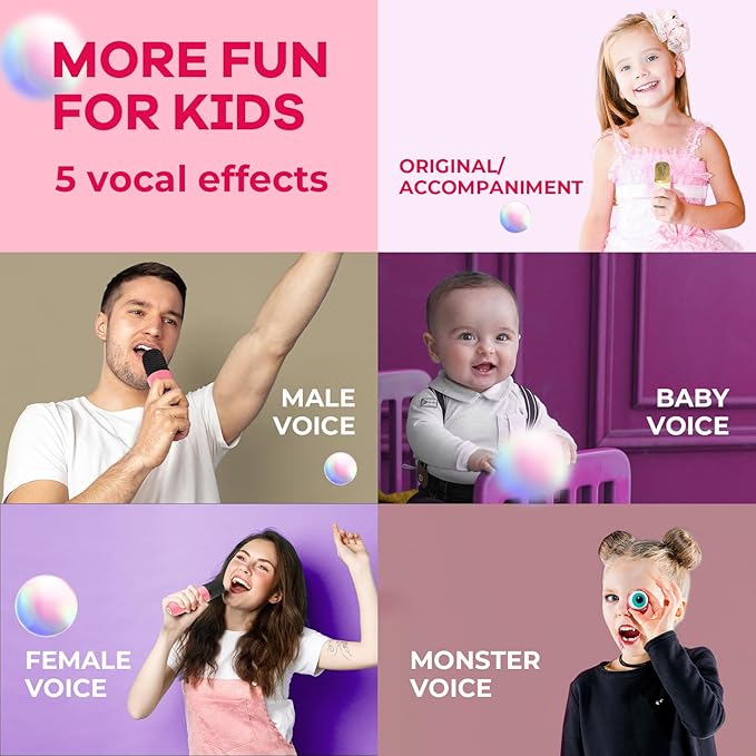 Mini Karaoke Machine for Kids Adults, Portable Bluetooth Speaker with 2 Wireless Microphones, Most Popular Toys Birthday Gifts for Girls 4, 5, 6, 7, 8, 9, 10, 11, 12+ Years Old Toddler Teens（Rose）